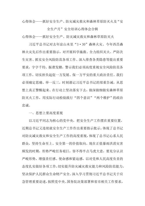 心得体会抓好安全生产防灾减灾救灾和森林草原防灭火及安全生产月安全培训心得体会合辑.doc