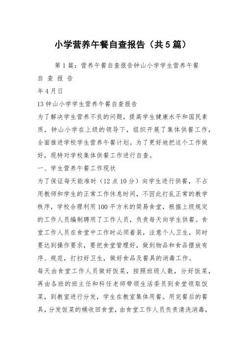 小学营养午餐自查报告共5篇.docx