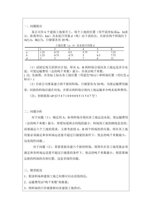 数学建模作业5数学规划模型供应与选址的问题.doc