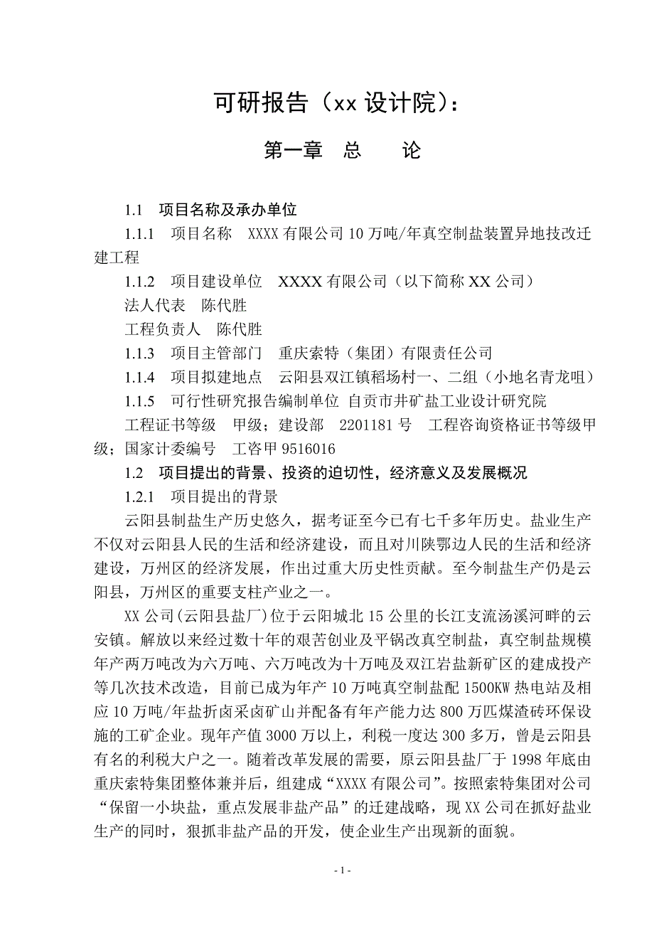 年产10万吨真空制盐项目可研报告.doc_第1页