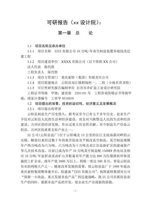 年产10万吨真空制盐项目可研报告.doc