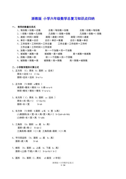 浙江版小学数学六年级总复习知识点归纳.doc