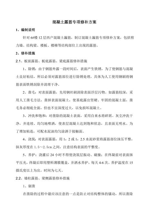 混凝土结构露筋专项修补方案.doc