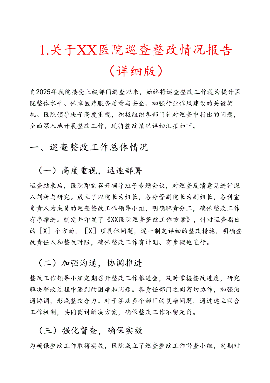 1.关于XX医院巡查整改情况报告（详细版）.docx_第1页
