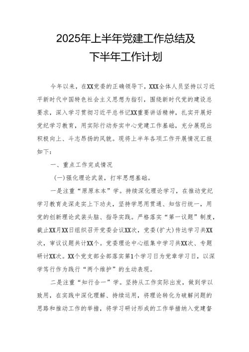 开展2025年上半年《党建工作总结》及下一步工作打算（4份）_69.docx