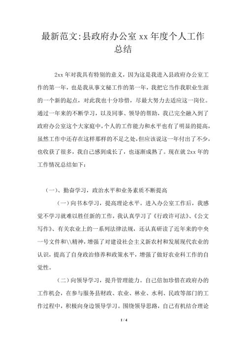 最新县政府办公室2021个人工作总结.doc