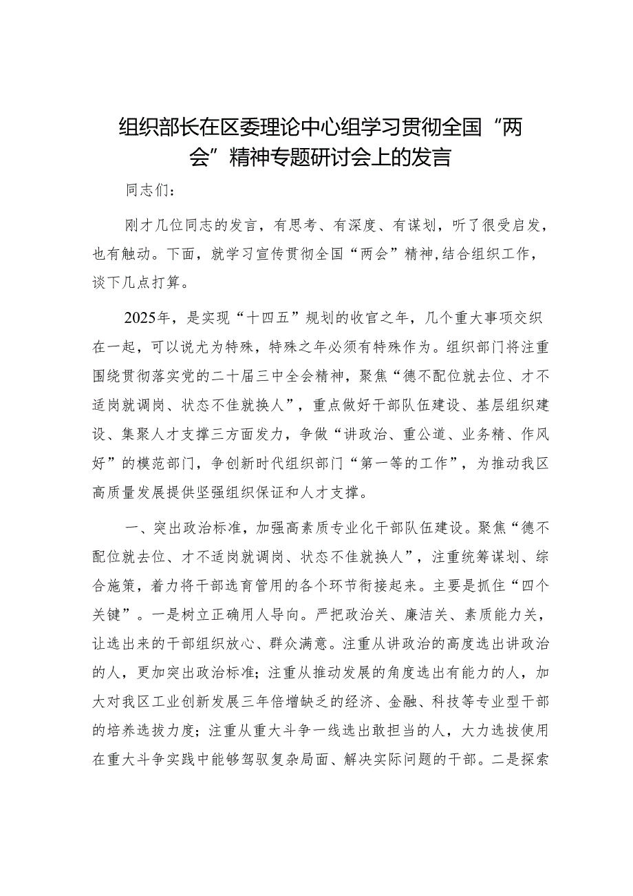 2025年理论中心组专题研讨会上的发言材料（精选两篇合辑）.docx_第1页