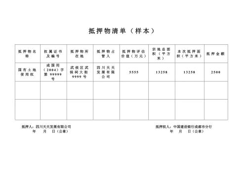 抵押物清单样本.doc