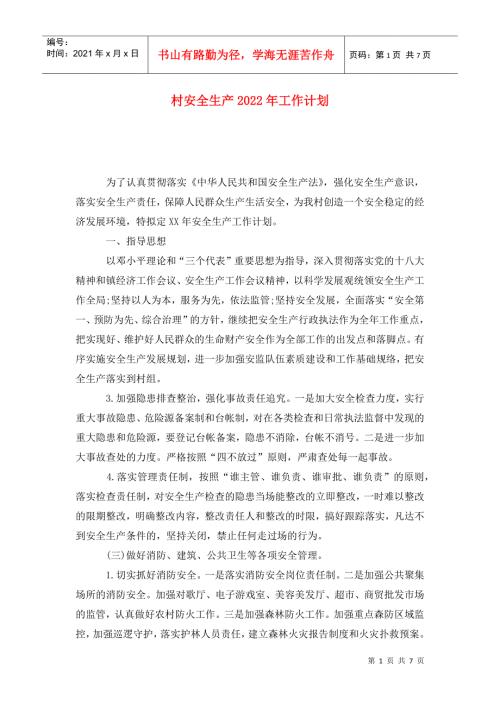 村安全生产2022年工作计划.doc