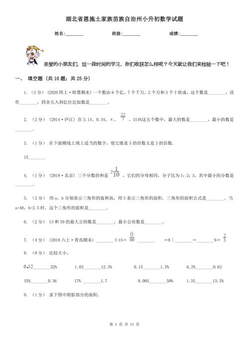 湖北省恩施土家族苗族自治州小升初数学试题.doc