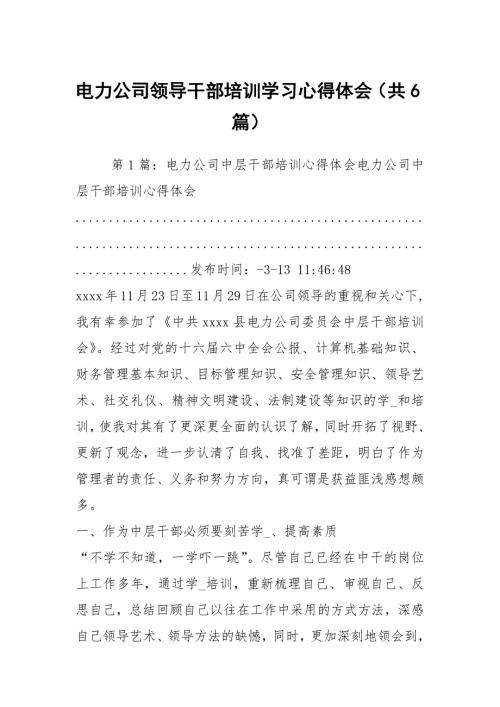 电力公司领导干部培训学习心得体会共6篇.docx