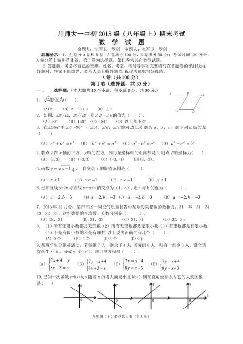 川师大一中初级八年级上期末考试数学试题.doc