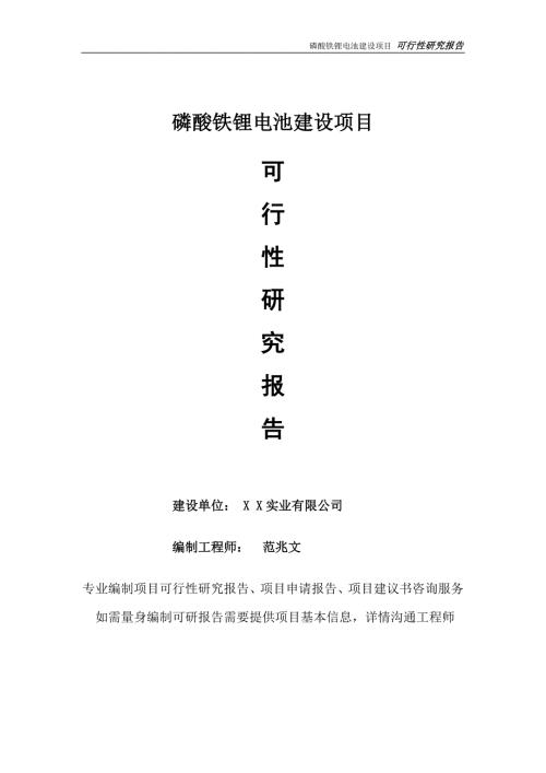 磷酸铁锂电池项目可行性研究报告完整可修改版.doc