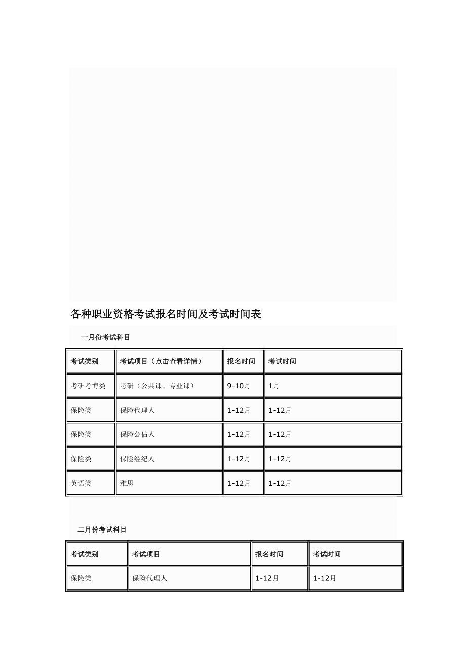 每年各种职业资格考试报名时间及考试时间表.doc_第1页