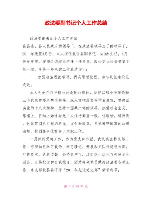 政法委副书记个人工作总结.doc