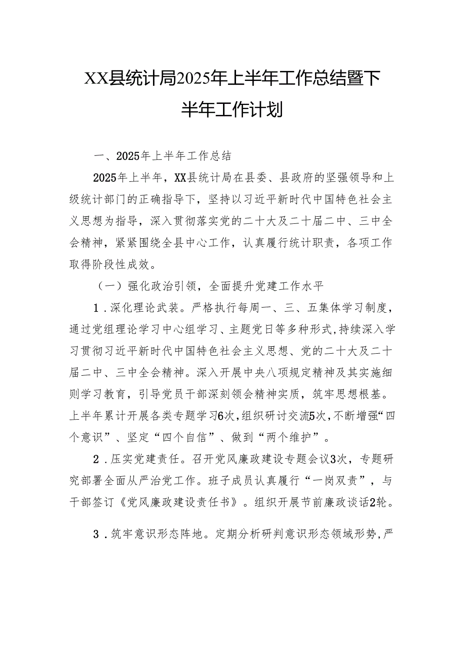 县统计局2025年上半年工作总结暨下半年工作计划.docx_第1页