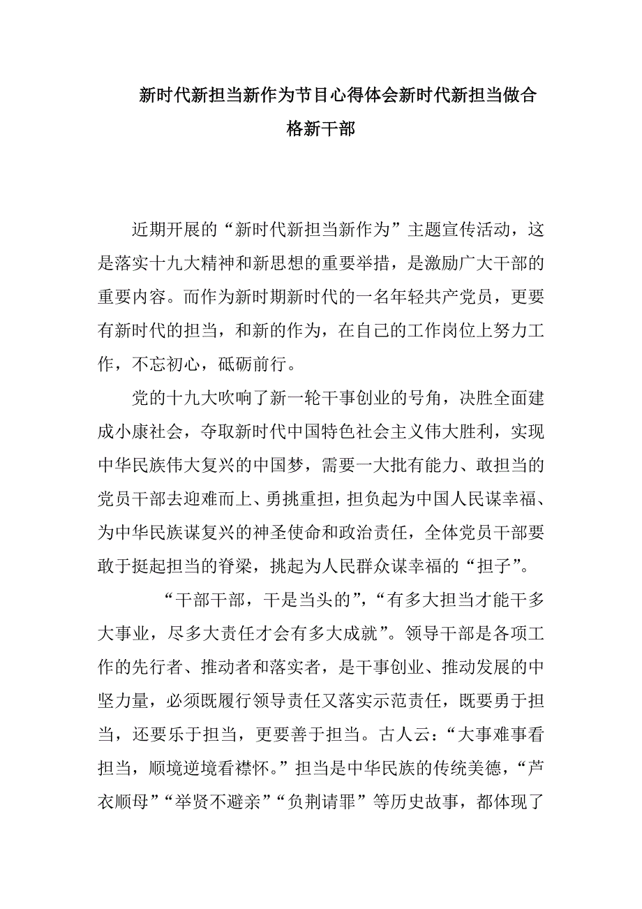新时代新担当新作为节目心得体会新时代新担当做合格新干部.docx_第1页