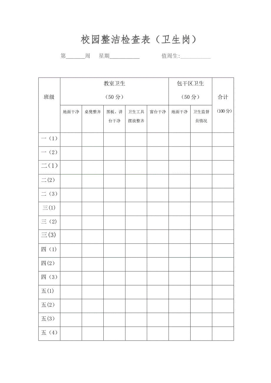 小学学校纪律卫生检查表.doc_第1页
