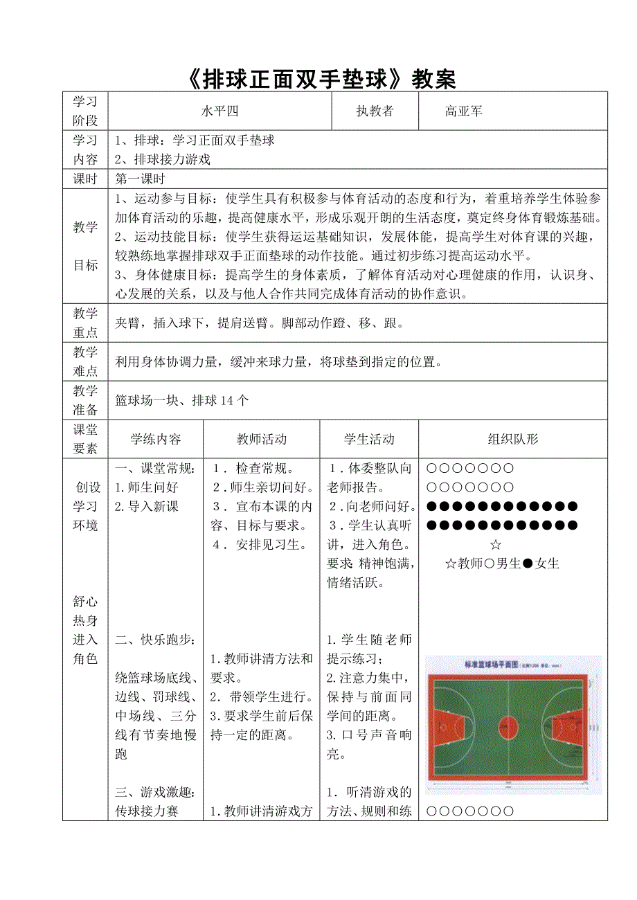 排球正面双手垫球公开课教案.doc_第1页
