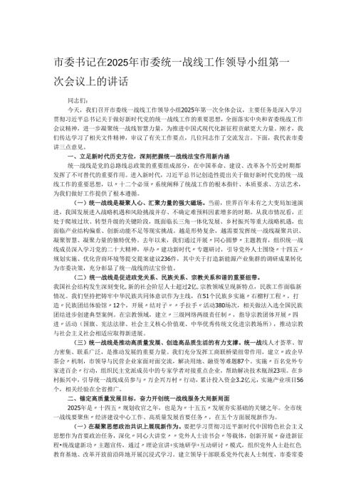 市委书记在2025年市委统一战线工作领导小组第一次会议上的讲话.docx