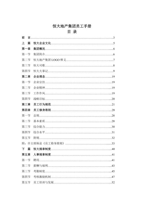 恒大地产集团员工手册目录.doc