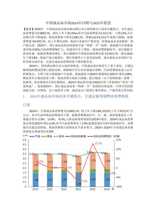 中国成品油市场2024年回顾与2025年展望.docx