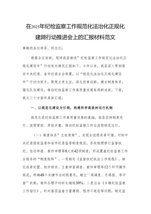 在2025年纪检监察工作规范化法治化正规化建设年行动推进会上的汇报材料范文.docx
