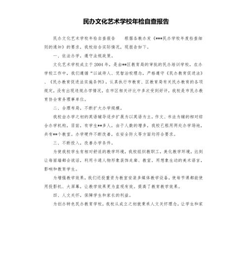 民办文化艺术学校年检自查报告.docx