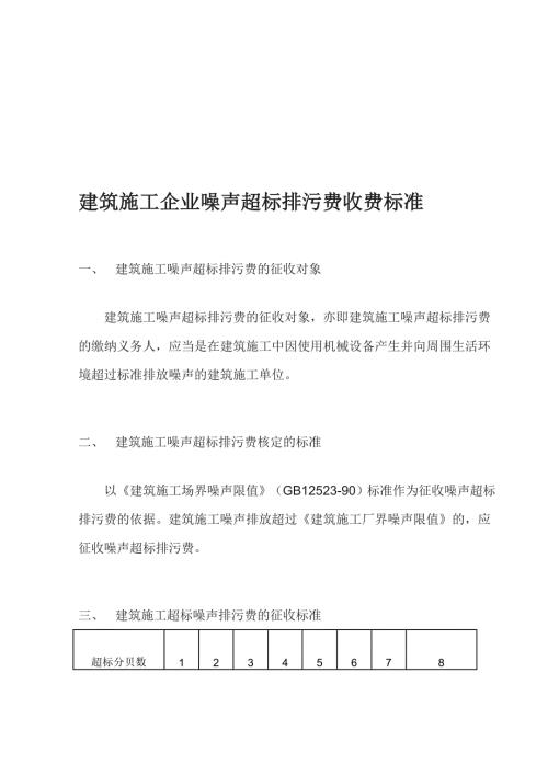 建筑施工企业噪声超标排污费收费标准.doc