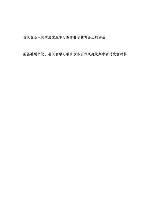县长在2025年政府党组学习教育警示教育会上的讲话和学习教育读书班作风建设集中研讨发言材料.docx