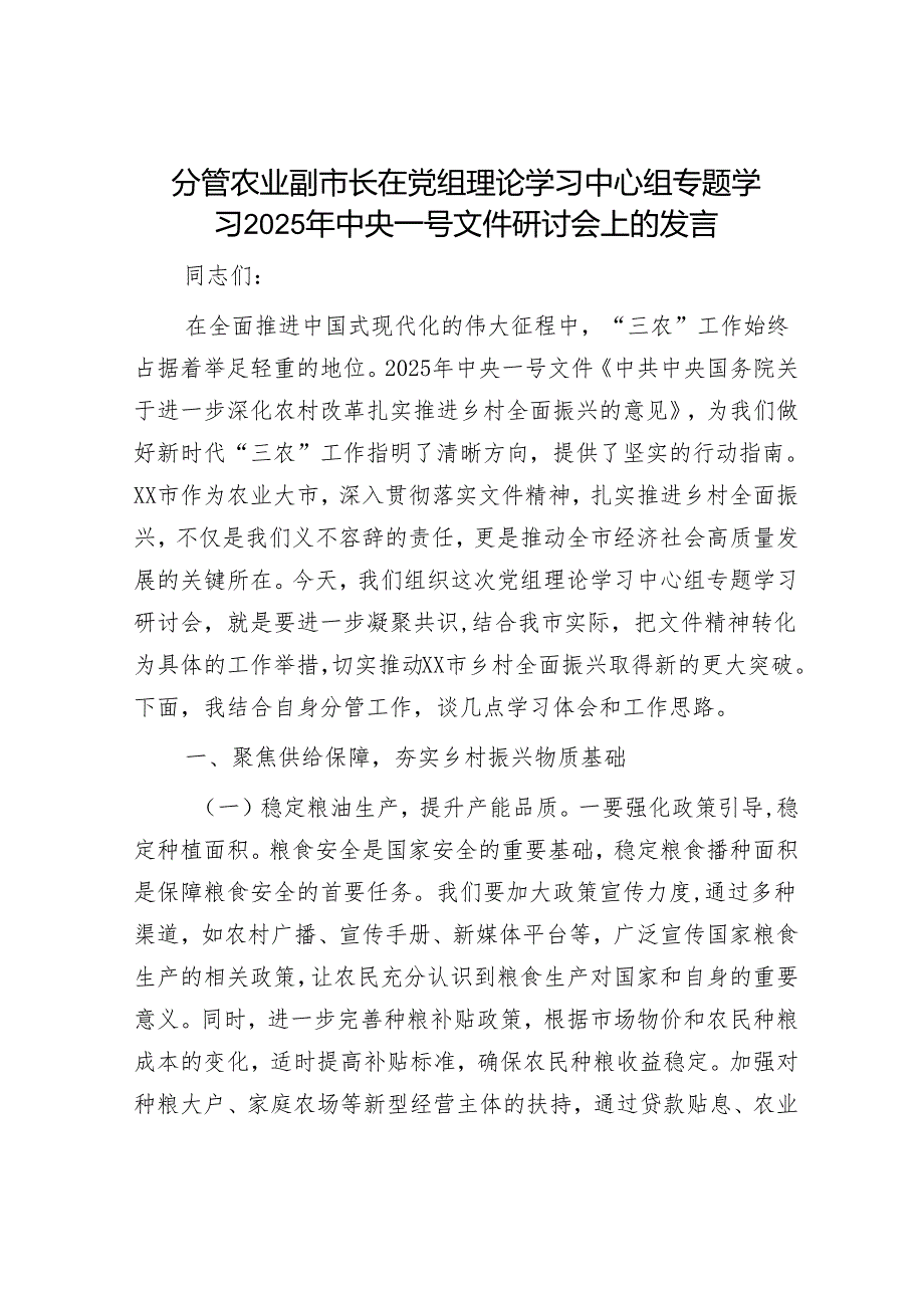 2025年理论中心组专题研讨会上的发言材料精选两篇合辑（副市长+副行长）.docx_第1页