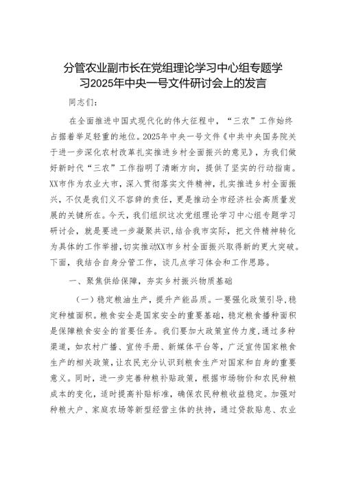 2025年理论中心组专题研讨会上的发言材料精选两篇合辑（副市长+副行长）.docx