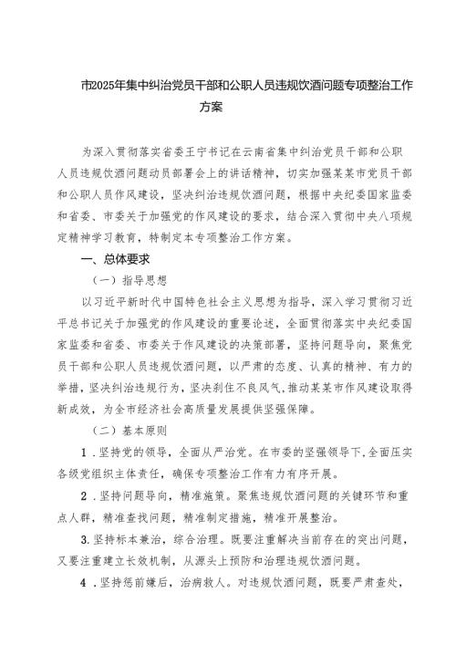 3篇 市2025年集中纠治党员干部和公职人员违规饮酒问题专项整治工作方案范文.docx