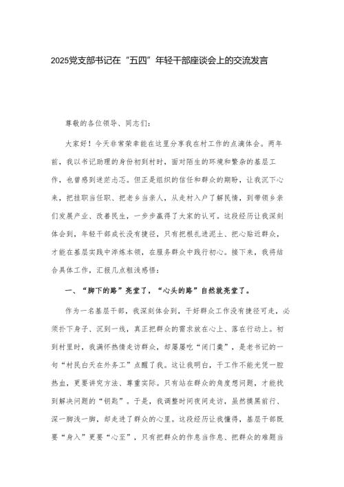 2025党支部书记在“五四”年轻干部座谈会上的交流发言.docx