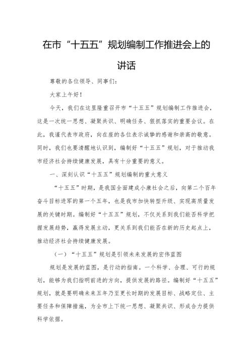 在市“十五五”规划编制工作推进会上的讲话.docx