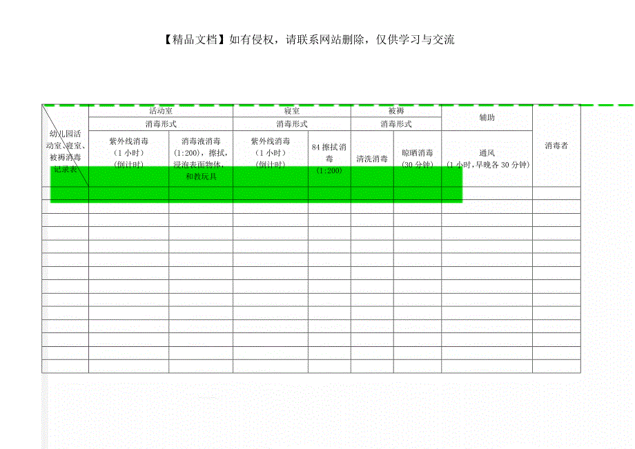 幼儿园活动室寝室被褥消毒记录表.doc_第1页