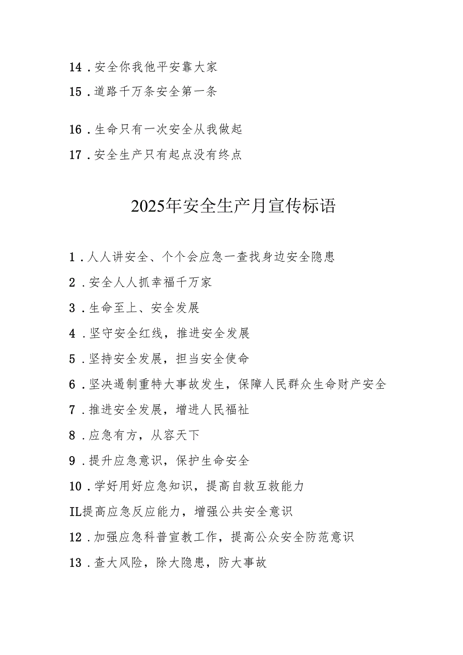 2025年全国《安全生产月》活动宣传标语 （5份）89.docx_第3页