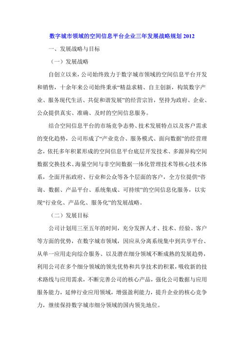 数字城市领域的空间信息平台企业三年发展战略规划.doc