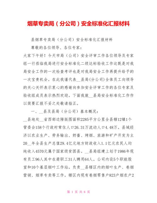 烟草专卖局分公司安全标准化汇报材料.doc