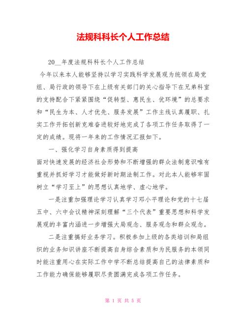 法规科科长个人工作总结.doc