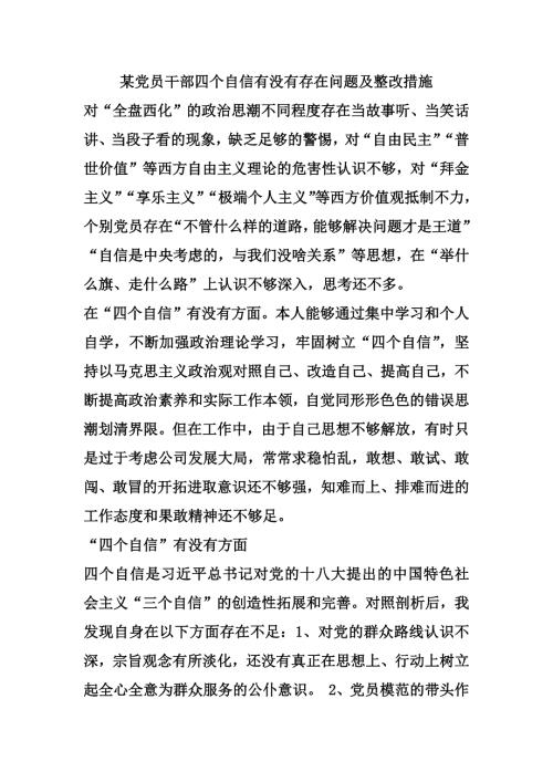 某党员干部四个自信有没有存在问题及整改措施.docx