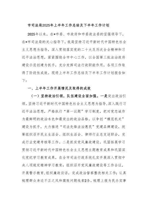 市司法局2025年上半年工作总结及下半年工作计划.docx