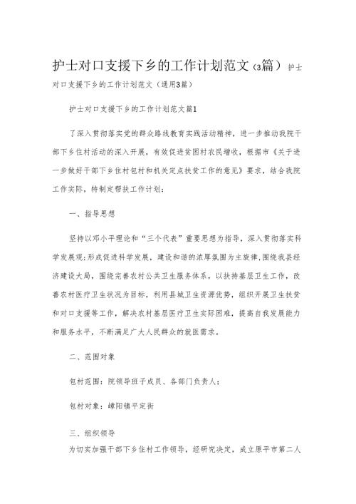 护士对口支援下乡的工作计划范文（3篇）.docx