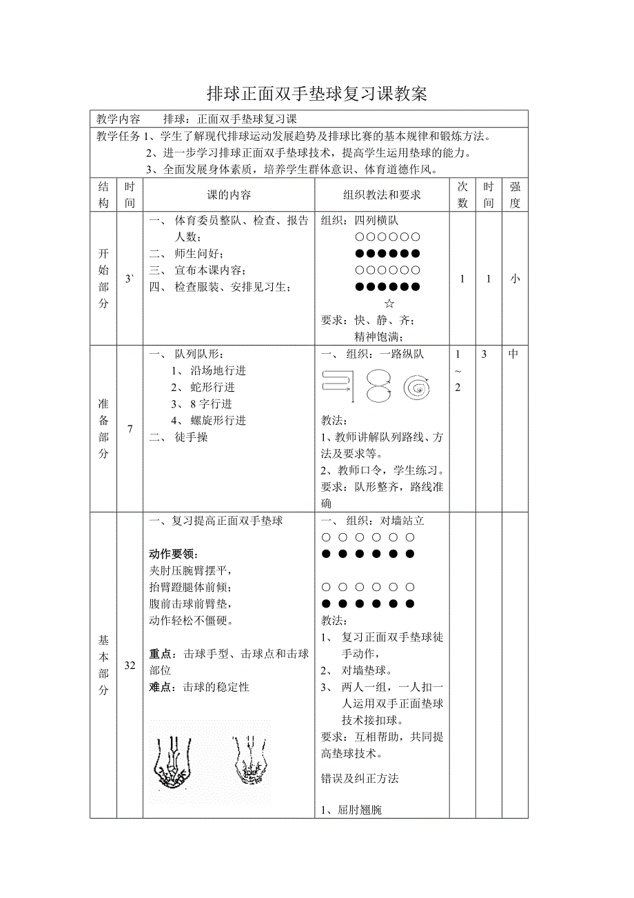 排球正面双手垫球复习课教案.doc_第1页