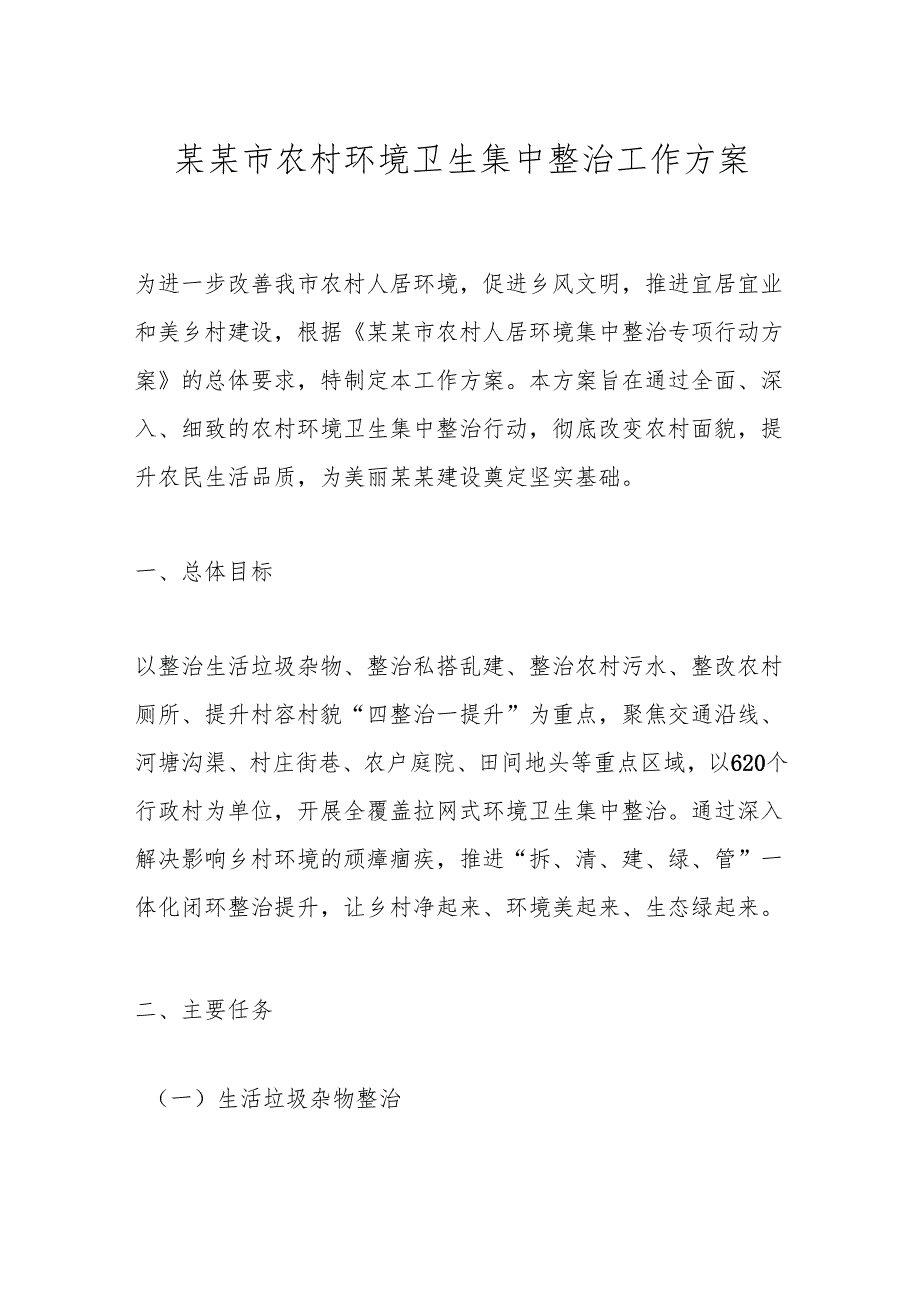 某某市农村环境卫生集中整治工作方案.docx_第1页
