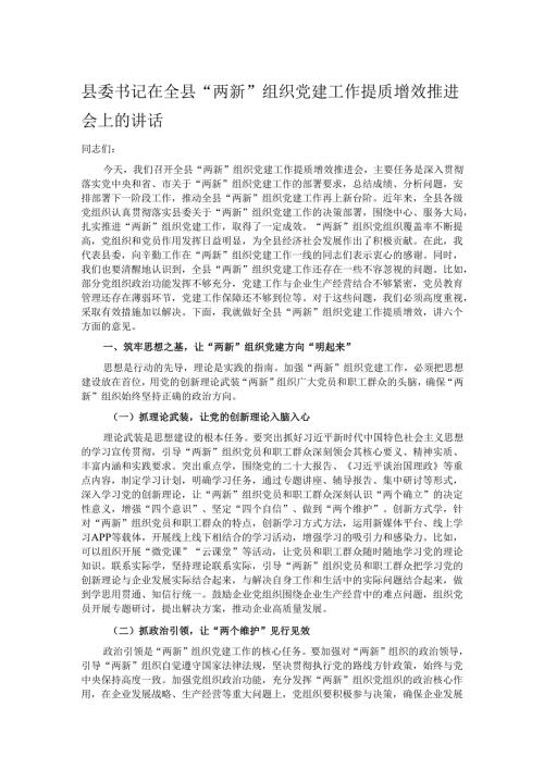 县委书记在全县“两新”组织党建工作提质增效推进会上的讲话.docx