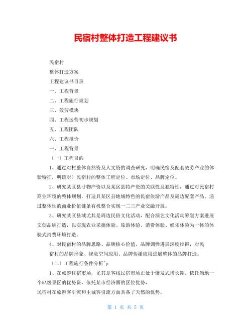 民宿村整体打造项目建议书.doc