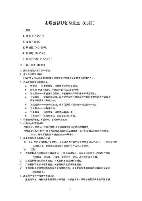 市场营销复习重点85题BDOC.doc