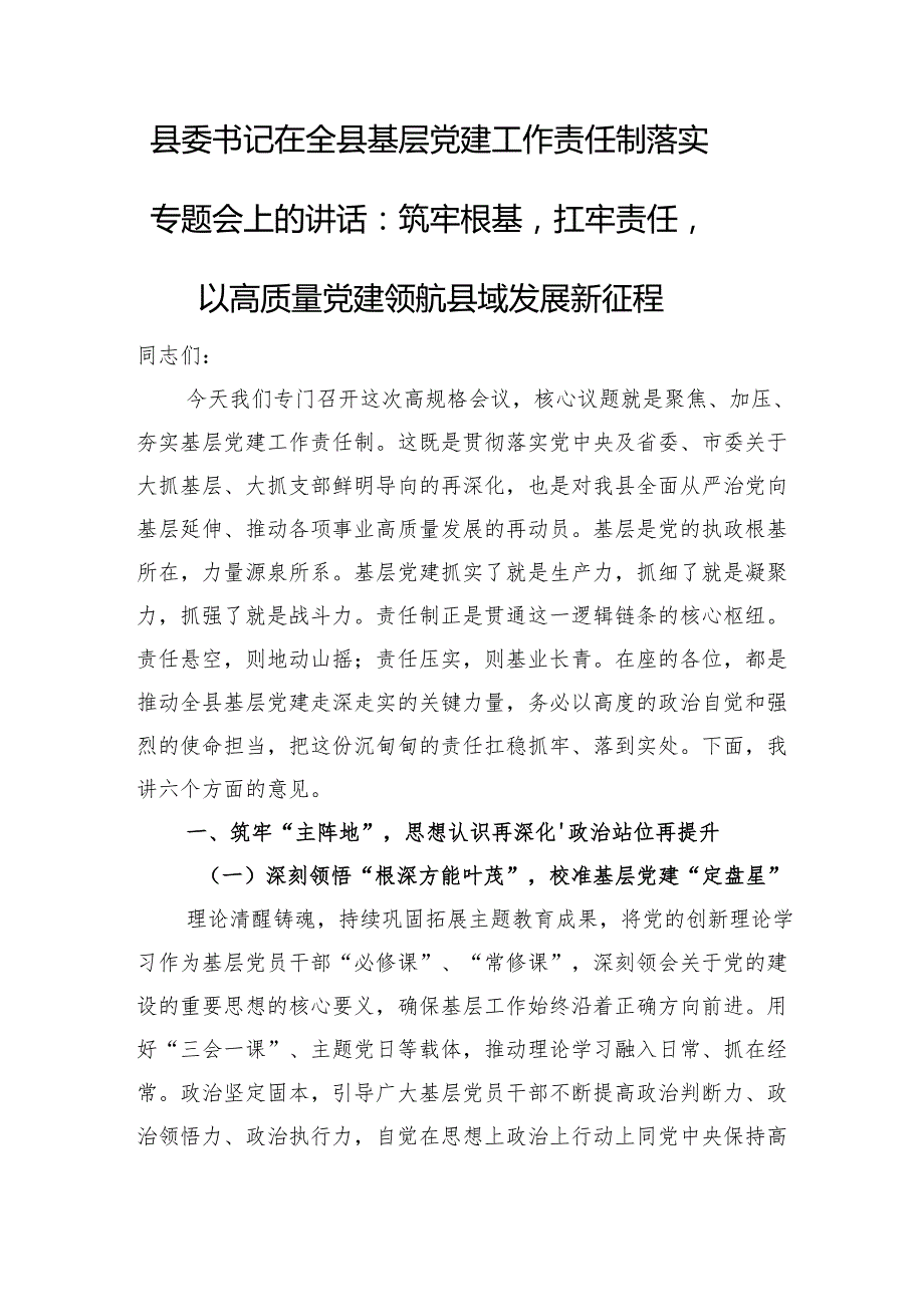 筑牢根基扛牢责任以高质量党建领航县域发展新征程.docx_第1页