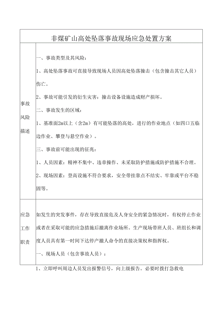 非煤矿山高处坠落事故现场应急处置方案.docx_第1页